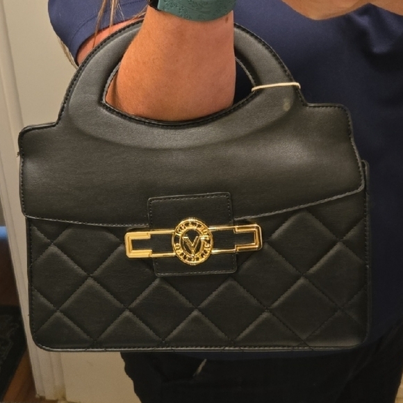 Valentino Orlandi Black Quilted Satchel with Gold Details - Picture 5 of 6